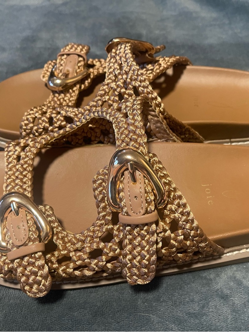 Joie Metallic Braided Buckle Sandals - Gold/Tan